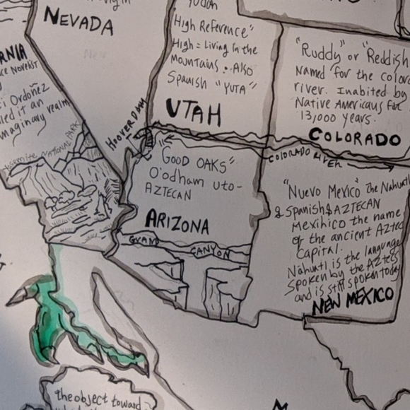 USA Handmade Map cartography painting watercolor pen & ink Earth Day - Picture 9 of 16